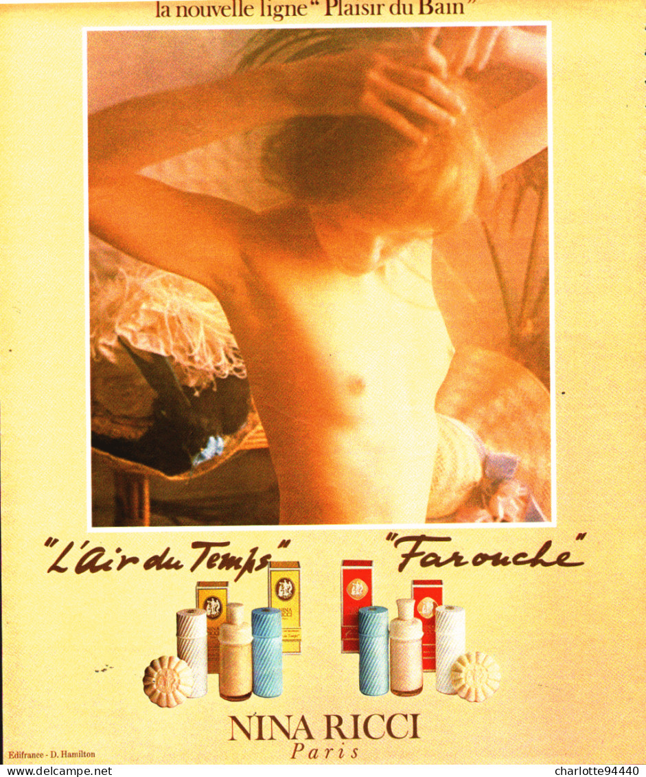 PUB PARFUM   ( L 'AIR DU TEMPS / FAROUCHE ) De " NINA RICCI " Par " DAVID HAMILTON " 1977  ( 1 ) - Unclassified