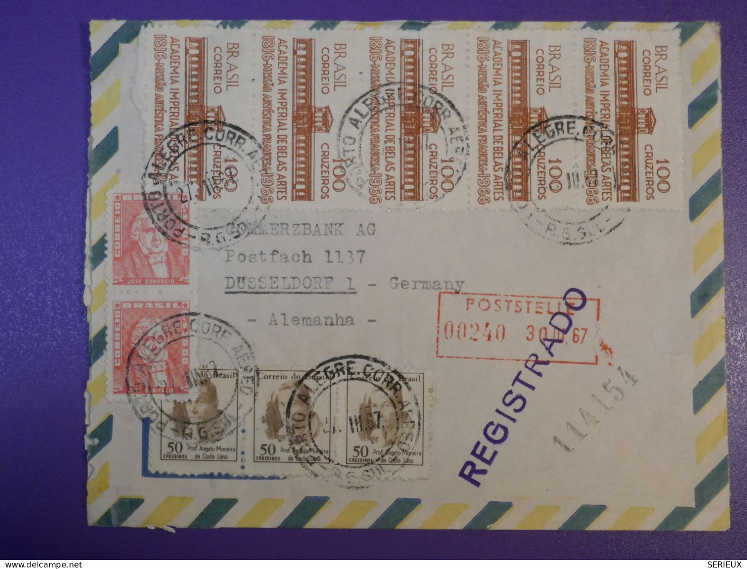F0   BRAZIL  BELLE LETTRE RECO.1967  PORTO ALEGRE A DUSSELDORF GERMANY +BANDES DE TP ++AFF. INTERESSANT+++ - Storia Postale