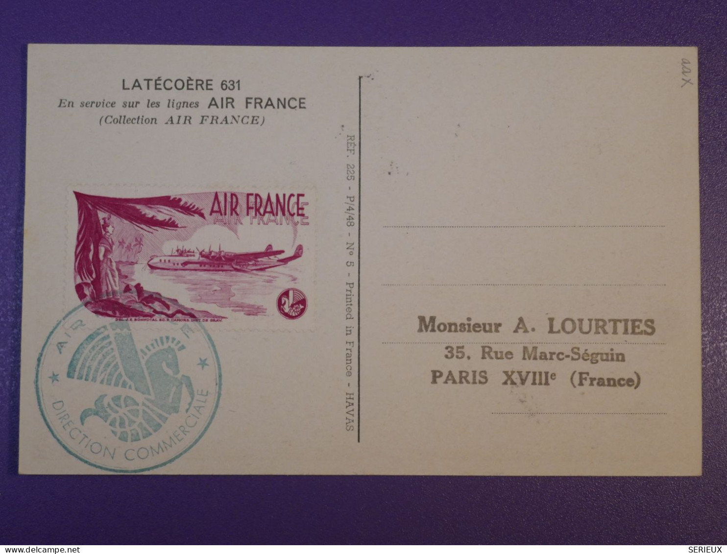 F0   FRANCE  BELLE CARTE 1948 PARIS AVIATION  +AEROPHILATELIE +AFF. INTERESSANT+++ - 1927-1959 Briefe & Dokumente