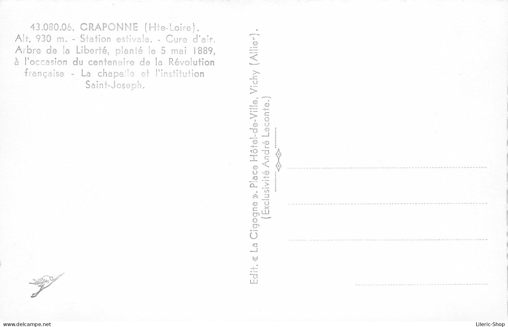 Craponne-sur-Arzon (Hte-Loire) Alt 930 M-Station Estivale-Cure D'Air-Arbre De La Liberté-Route De La Chaise-Dieu CPSM - Craponne Sur Arzon