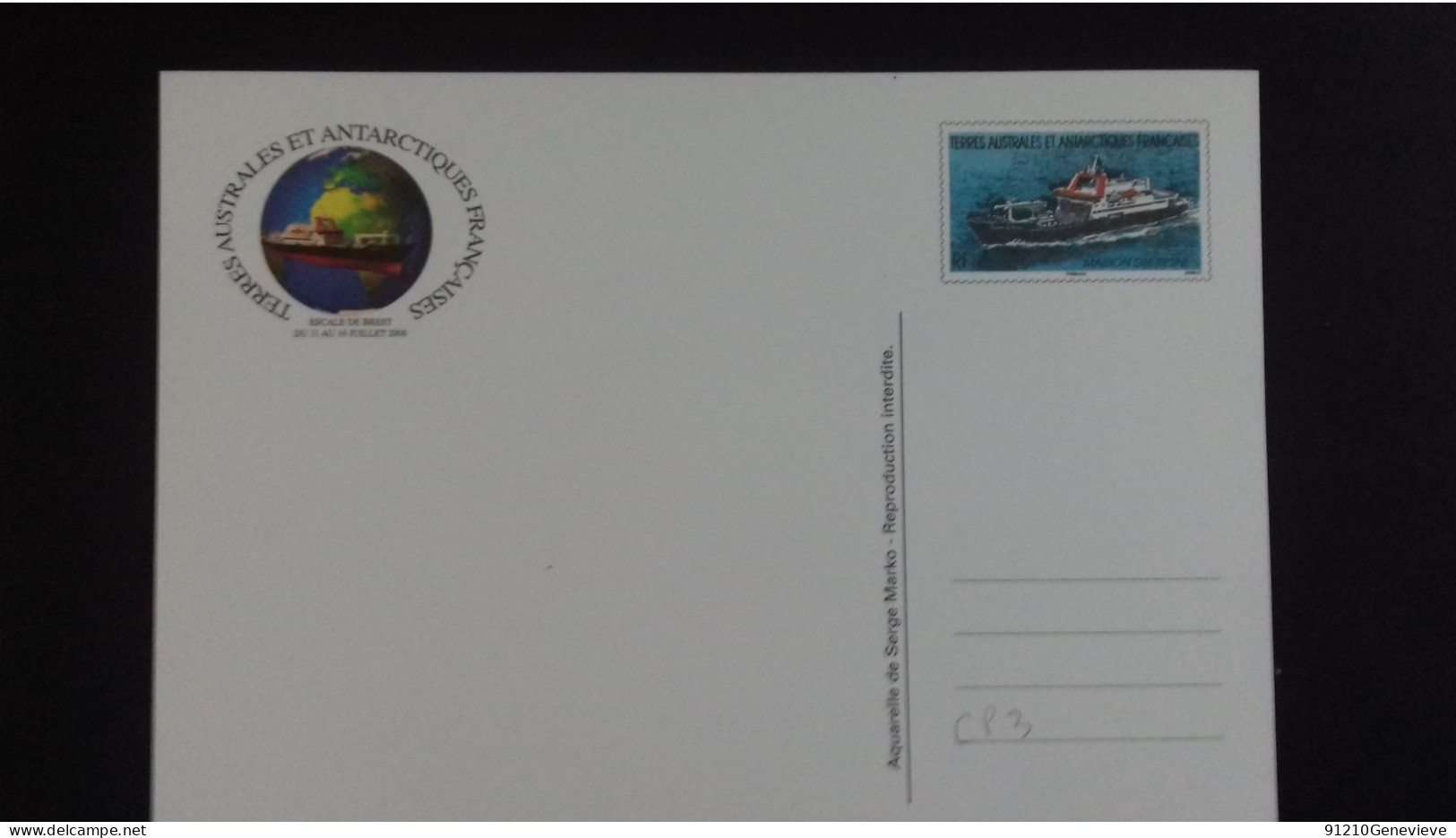 TERRES AUSTRALES ET ANTARTIQUES  (TAAF)  ENTIER POSTAL N°3-CP  De 2008 ** - Postal Stationery