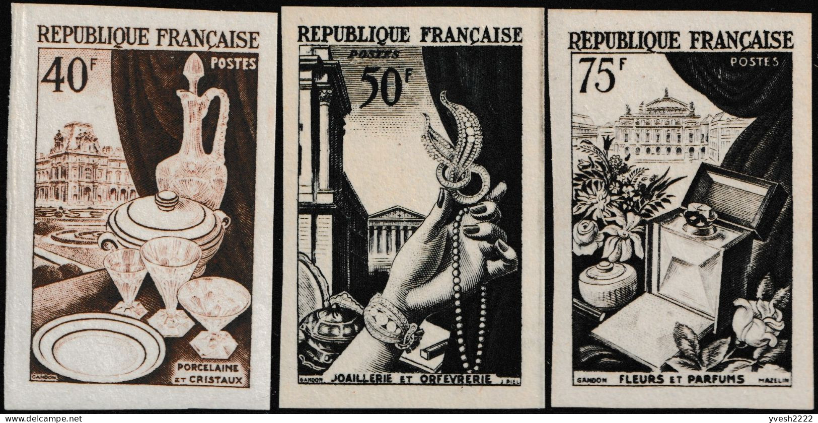 France 1954 Y&T 970 à 974. Essais De Couleurs. Métiers D'art. Gobelins édition Orfèvrerie Porcelaine Cristaux Parfums - Vetri & Vetrate