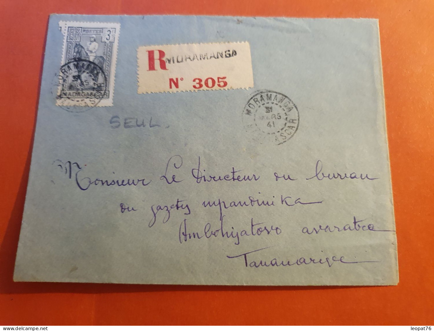 Madagascar - Enveloppe En Recommandé De Moramanga Pour Tananarive En 1941 - J 100 - Cartas & Documentos