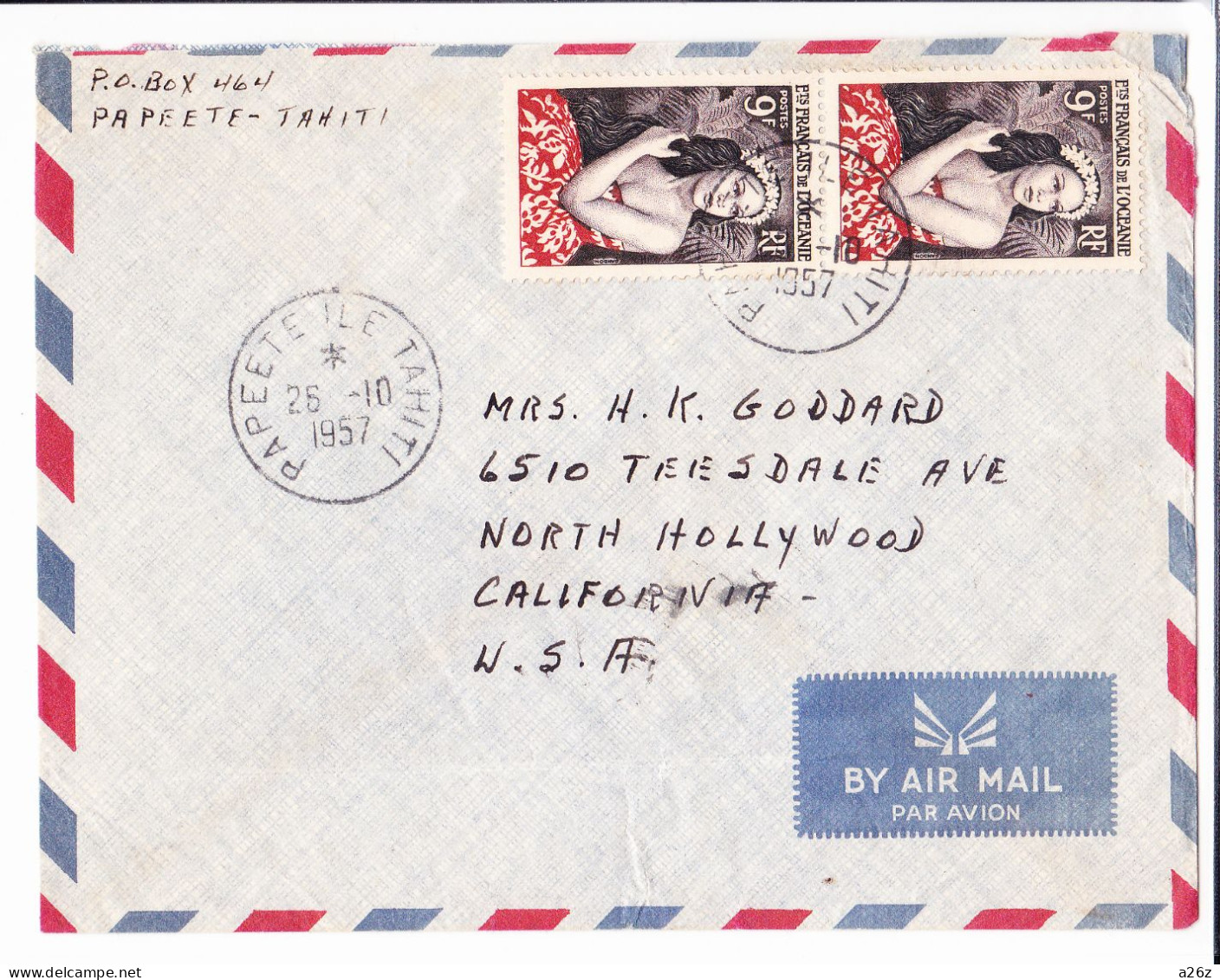 French Oceania  A Pair Girl Of Borabora Cover 1957 To U.S.A. - Lettres & Documents