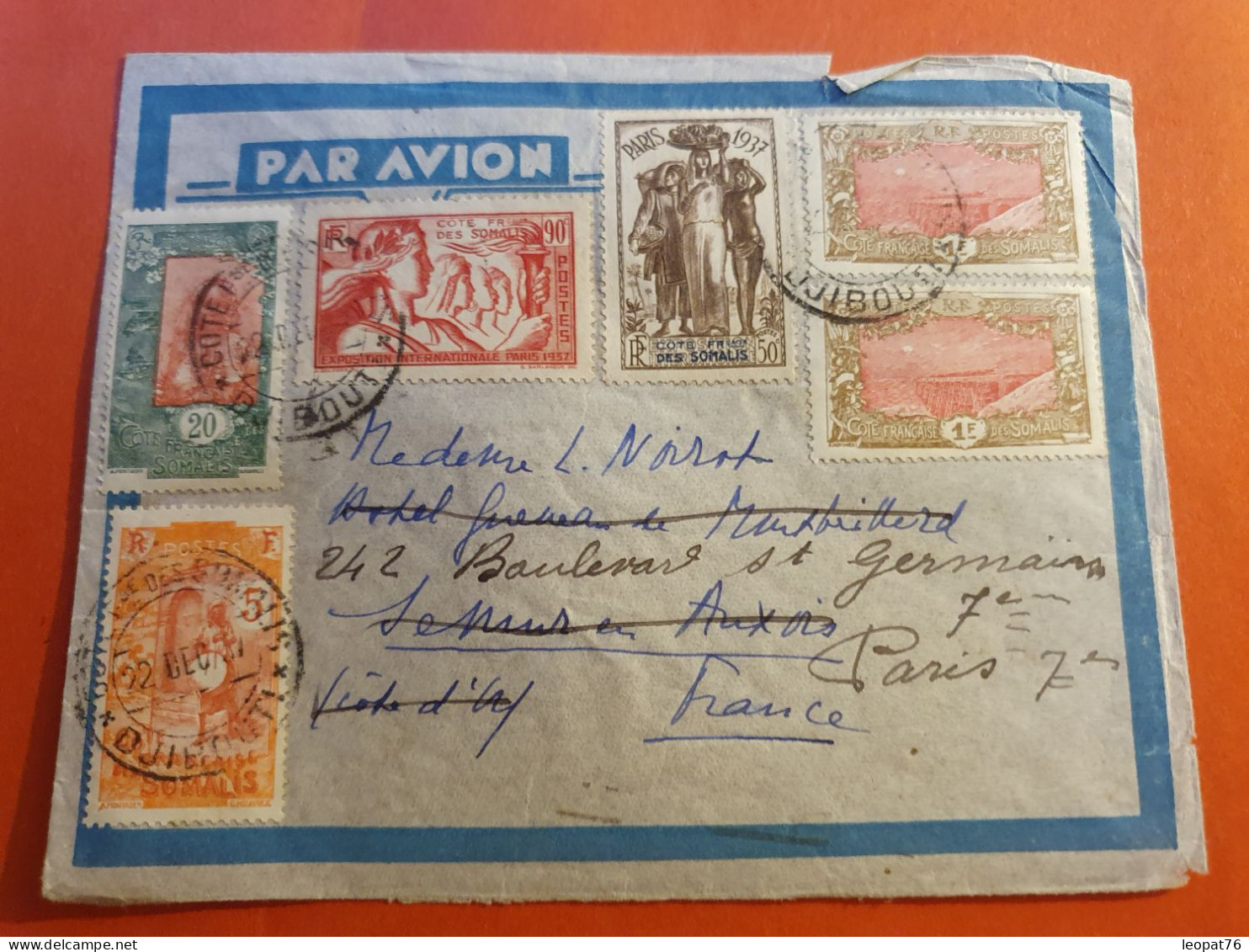Côte Des Somalis - Enveloppe De Djibouti Pour La France En 1937 - J 104 - Briefe U. Dokumente