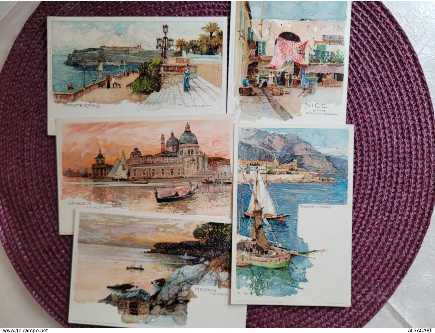 5 Cartes Illustrateur Wielandt , Nice , Monte-carlo , Venise , Menton - Wielandt, Manuel