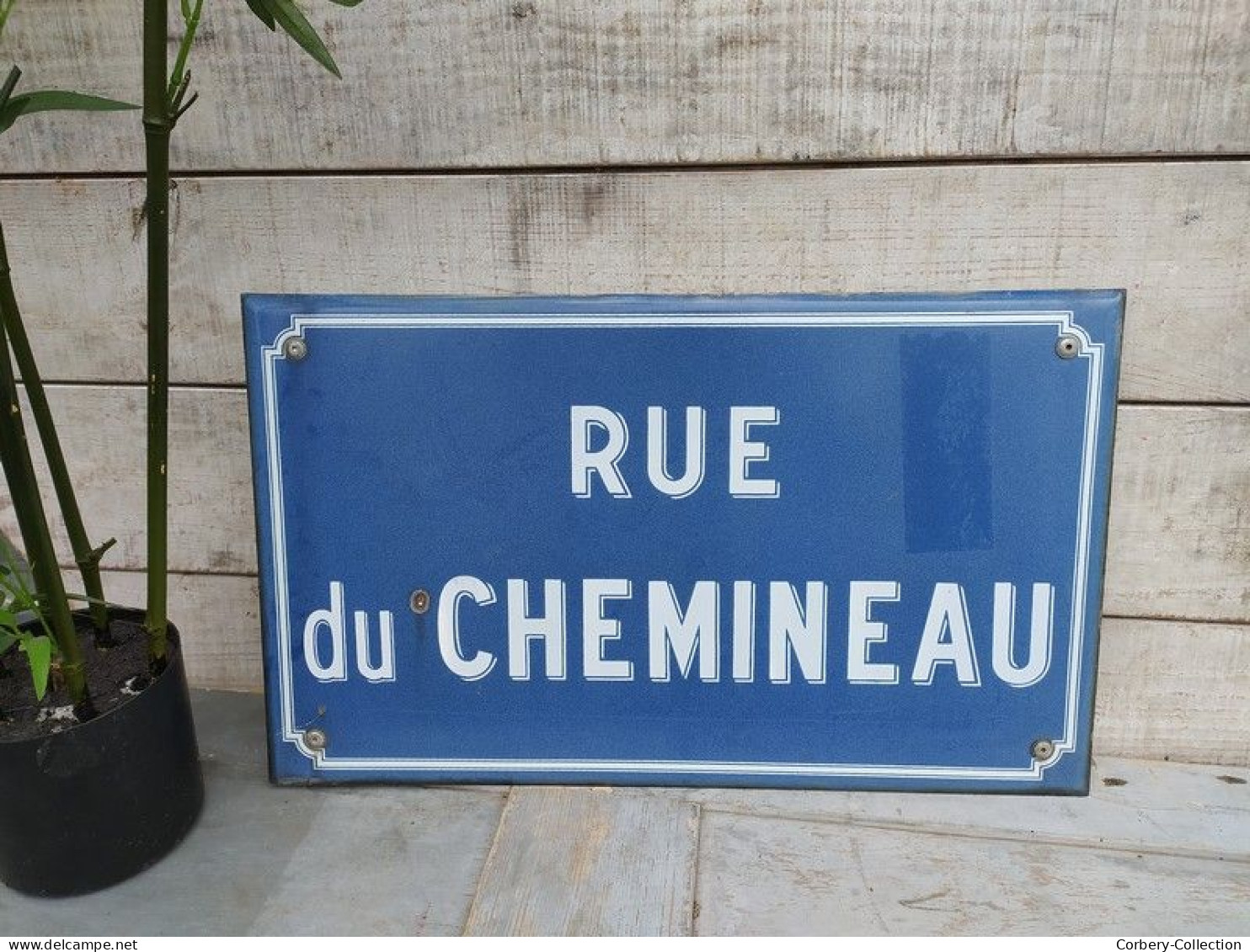 Ancienne Plaque De Rue Émaillée RUE DU CHEMINEAU / Train SNCF Chemin De Fer. - Targhe Smaltate (a Partire Dal 1961)