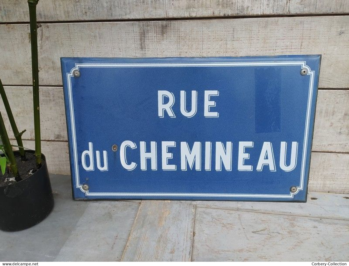 Ancienne Plaque De Rue Émaillée RUE DU CHEMINEAU / Train SNCF Chemin De Fer. - Enameled Signs (after1960)