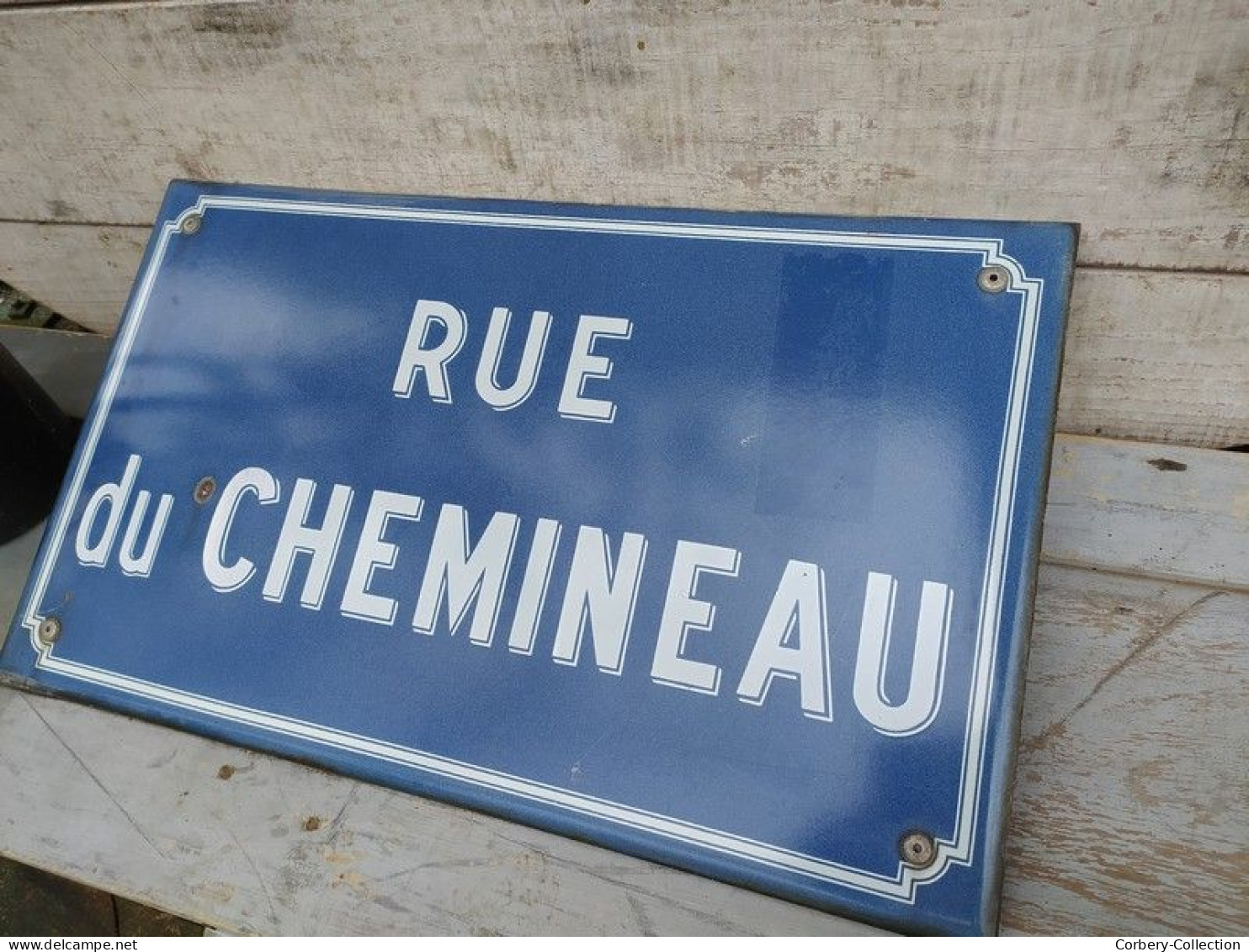 Ancienne Plaque de Rue Émaillée RUE DU CHEMINEAU / Train SNCF Chemin de Fer.