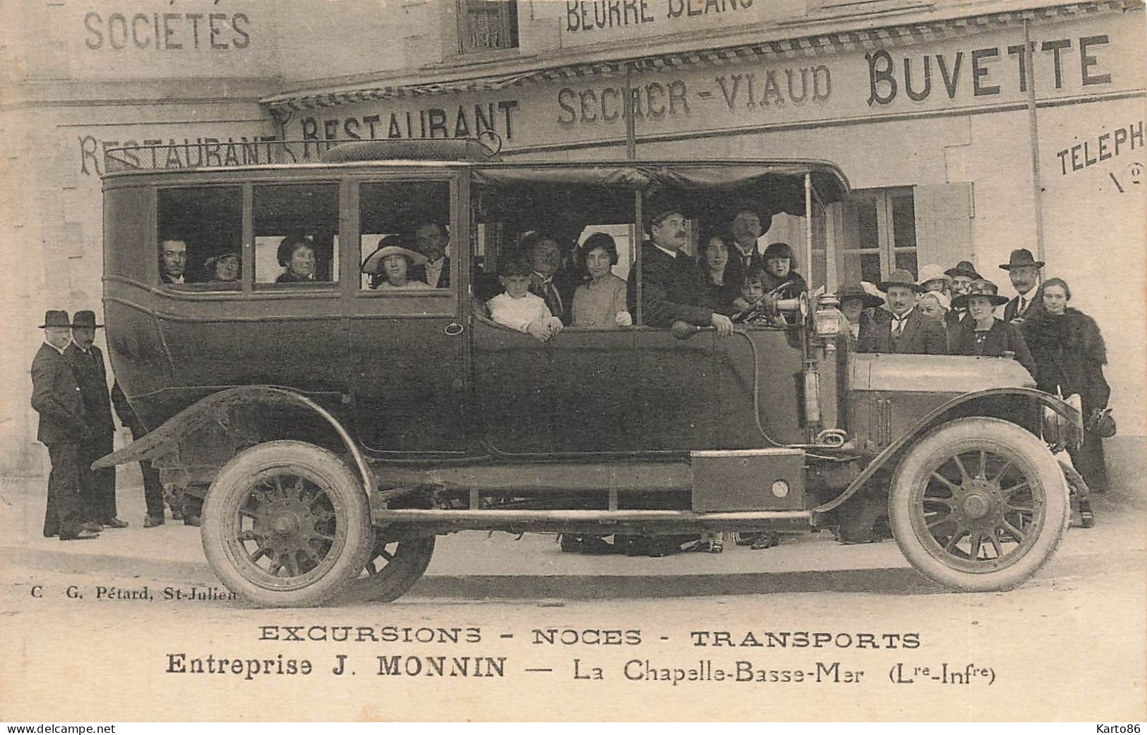 La Chapelle Basse Mer * RARE CPA * Entreprise J. MONNIN Excursions Noces Transports * Autobus Autocar Bus Car - La Chapelle Basse-Mer