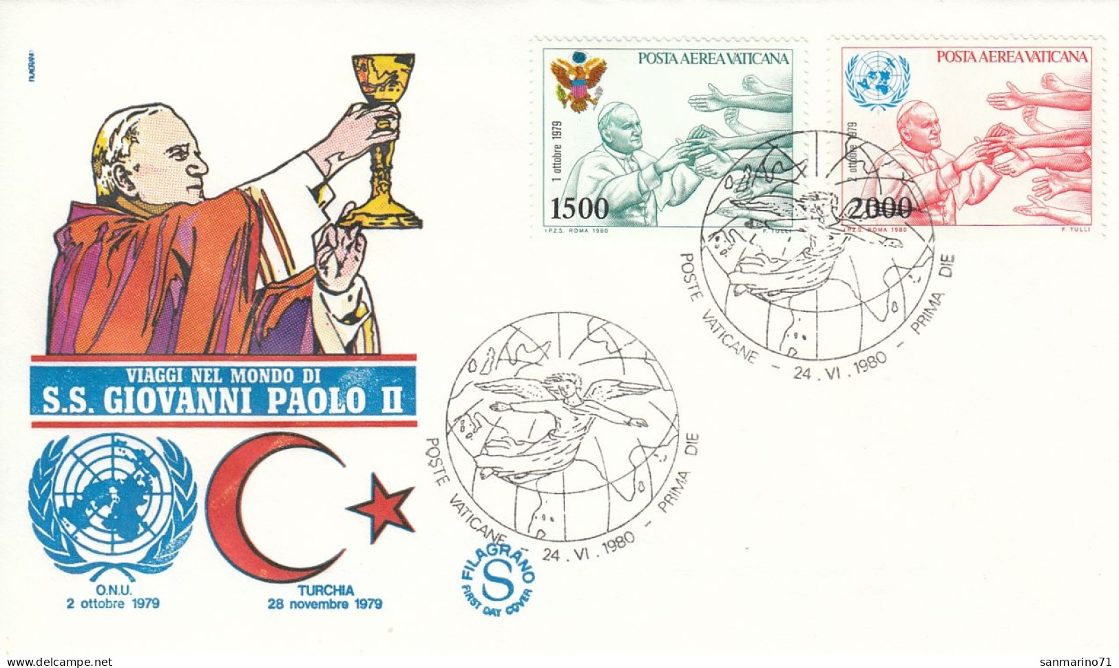 VATICAN Cover 2-44,popes Travel 1980 - Brieven En Documenten