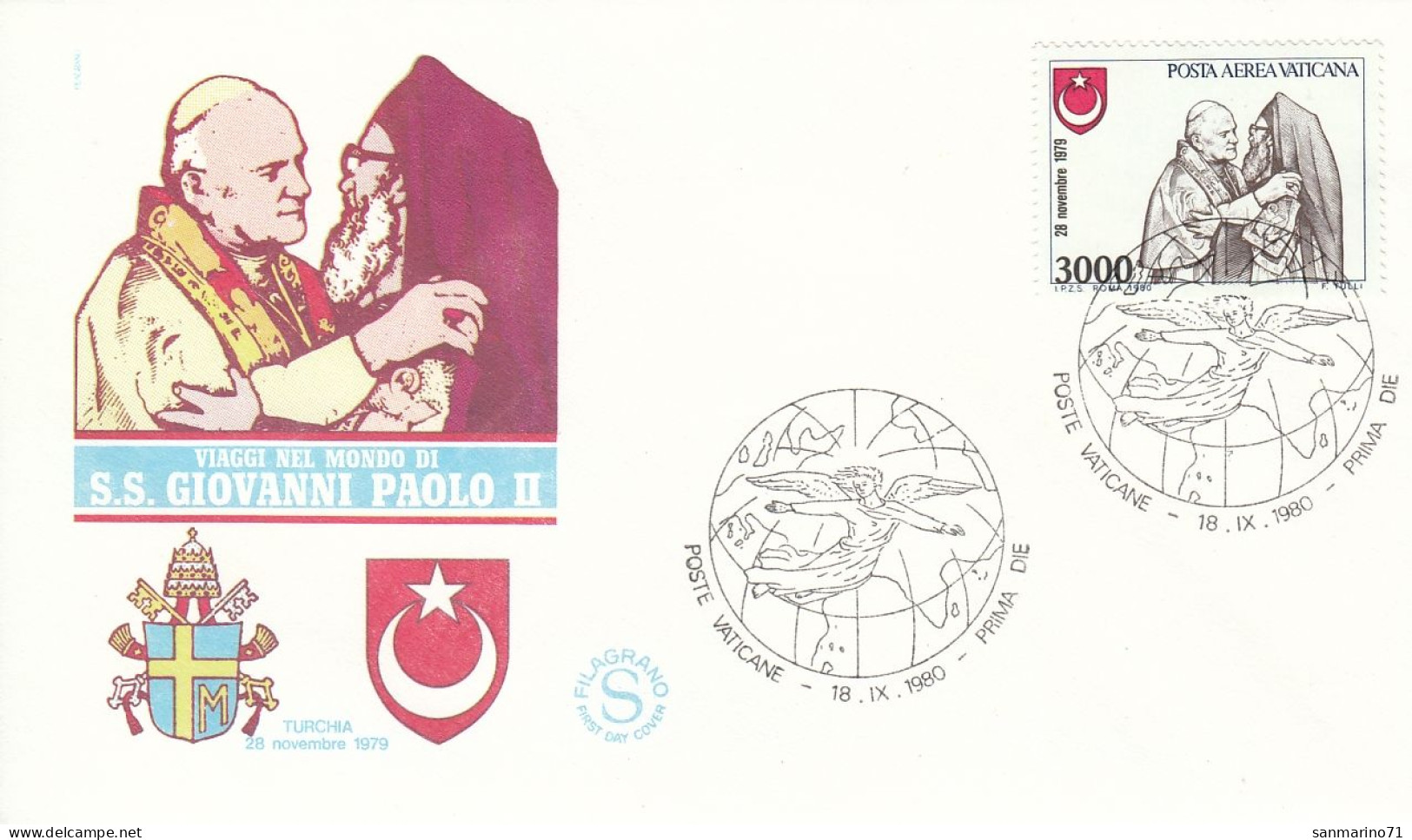 VATICAN Cover 2-45,popes Travel 1980 - Brieven En Documenten