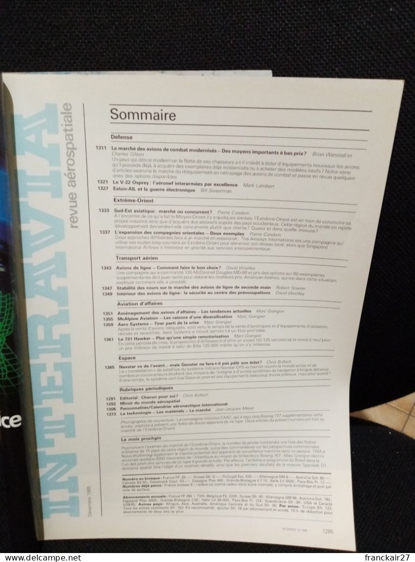 INTERAVIA 12/1985 Revue Internationale Aéronautique Astronautique Electronique - Aviation