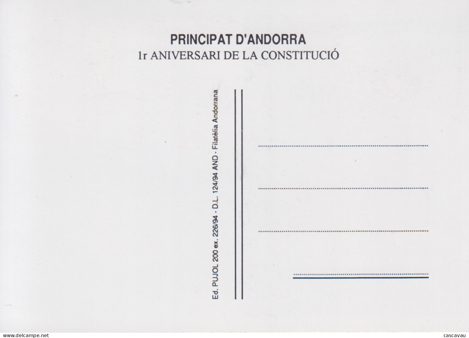 Carte  Maximum   1er  Jour    ANDORRE    ANDORRA    Triptyque   Anniversaire  De  La   Constitution   1994 - Cartas Máxima