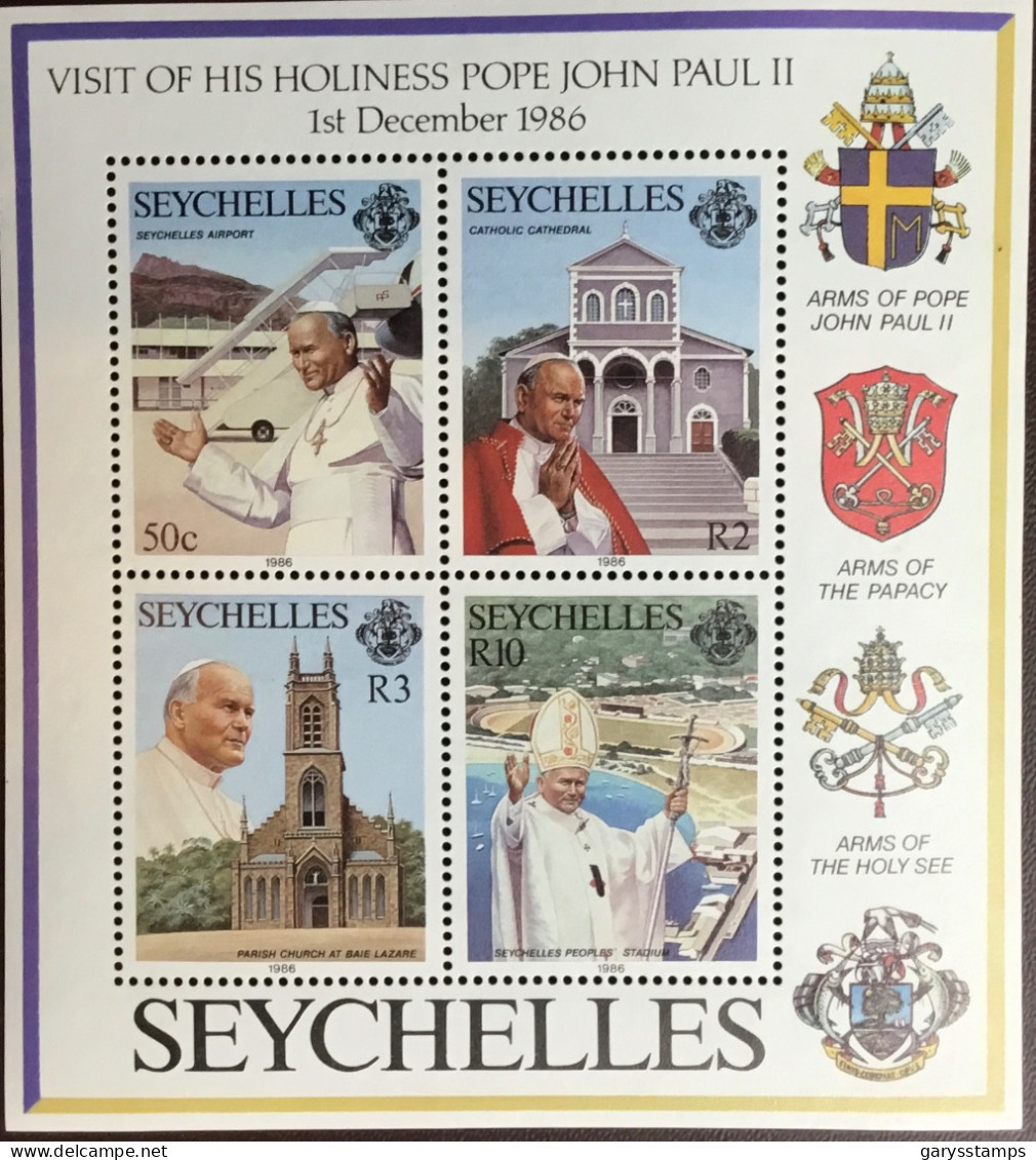 Seychelles 1986 Pope John Paul II Visit Minisheet MNH - Seychelles (1976-...)
