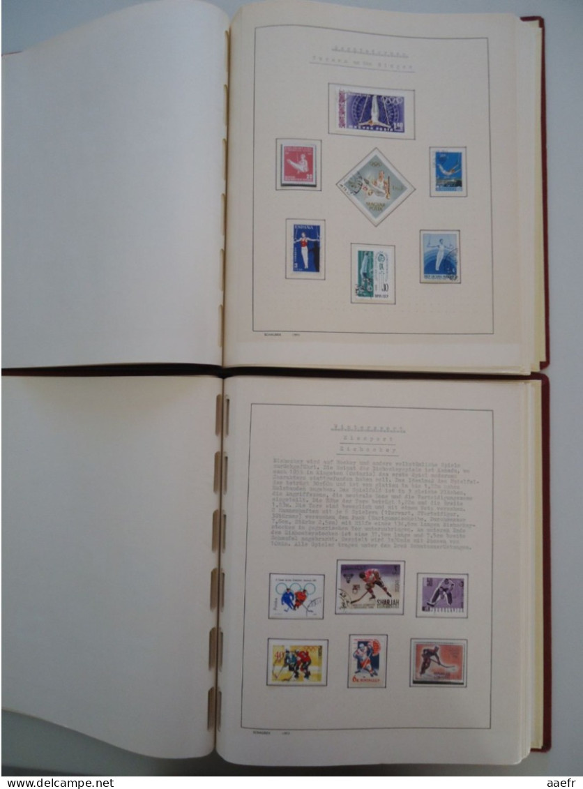 Monde -  Collection Sports et Jeux olympiques par discipline -  2 albums Schaubek - 936 timbres + 9 blocs + 14 FDC