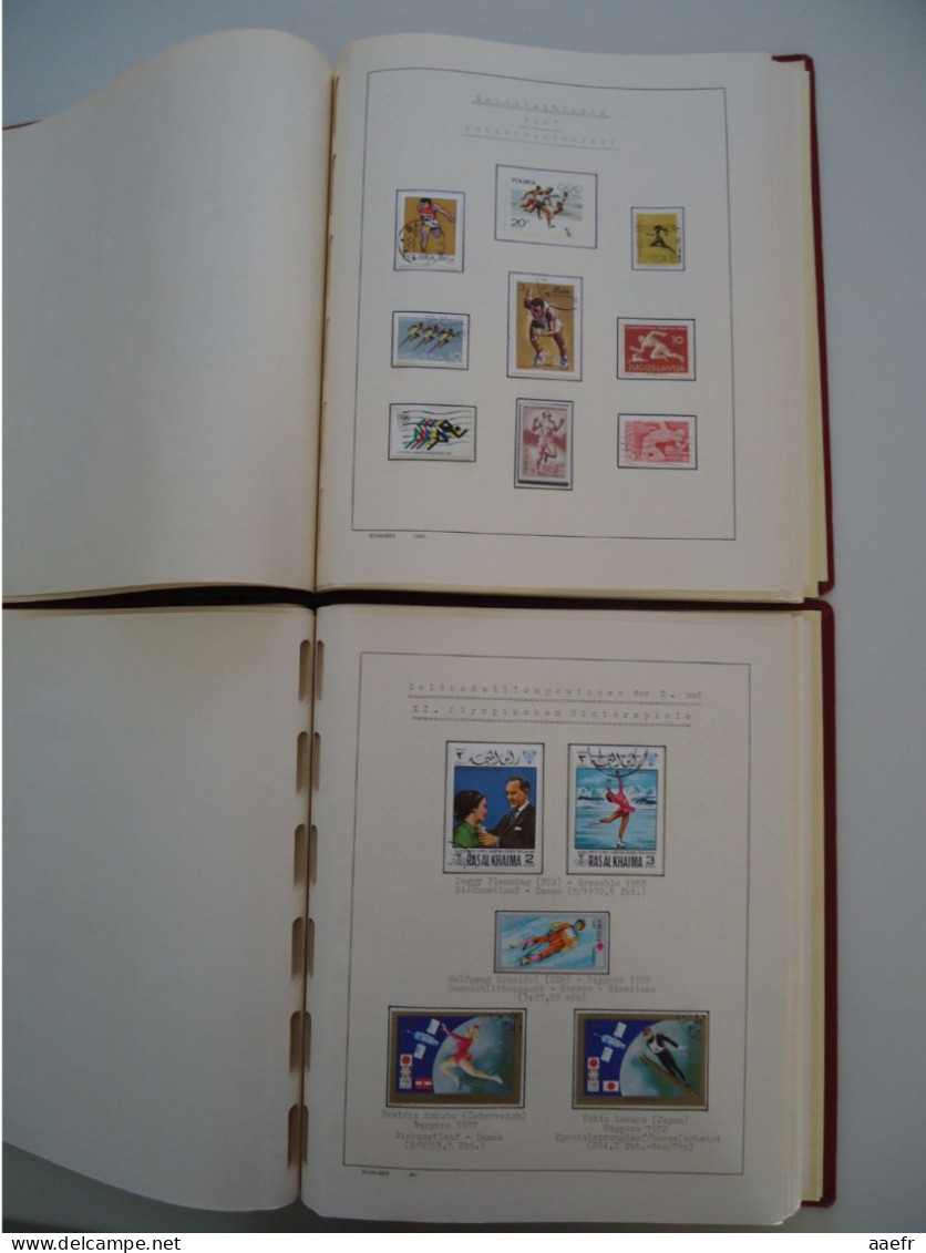 Monde -  Collection Sports et Jeux olympiques par discipline -  2 albums Schaubek - 936 timbres + 9 blocs + 14 FDC