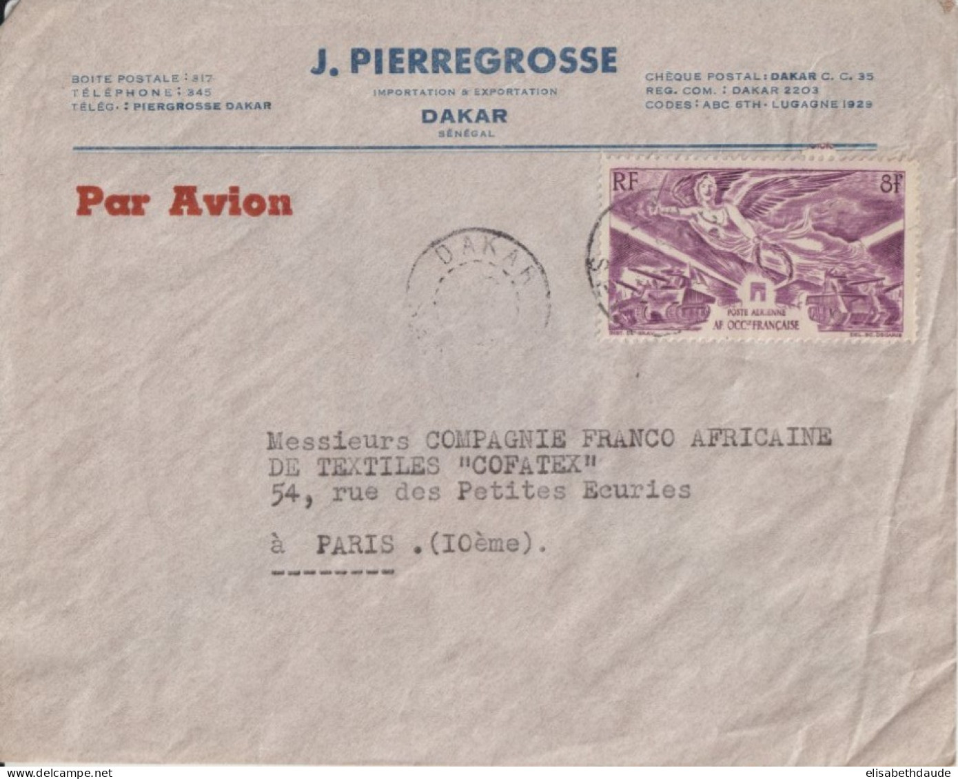 AOF / SENEGAL - 1946 - LIBERATION SEUL Sur ENVELOPPE Par AVION De DAKAR => PARIS - Brieven En Documenten