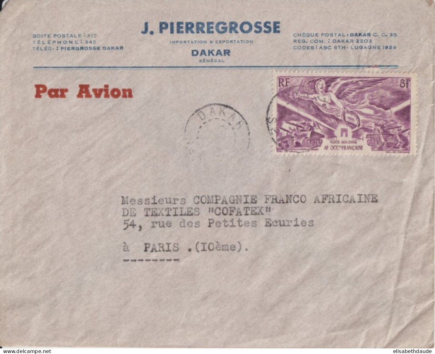 AOF / SENEGAL - 1946 - LIBERATION SEUL Sur ENVELOPPE Par AVION De DAKAR => PARIS - Cartas & Documentos