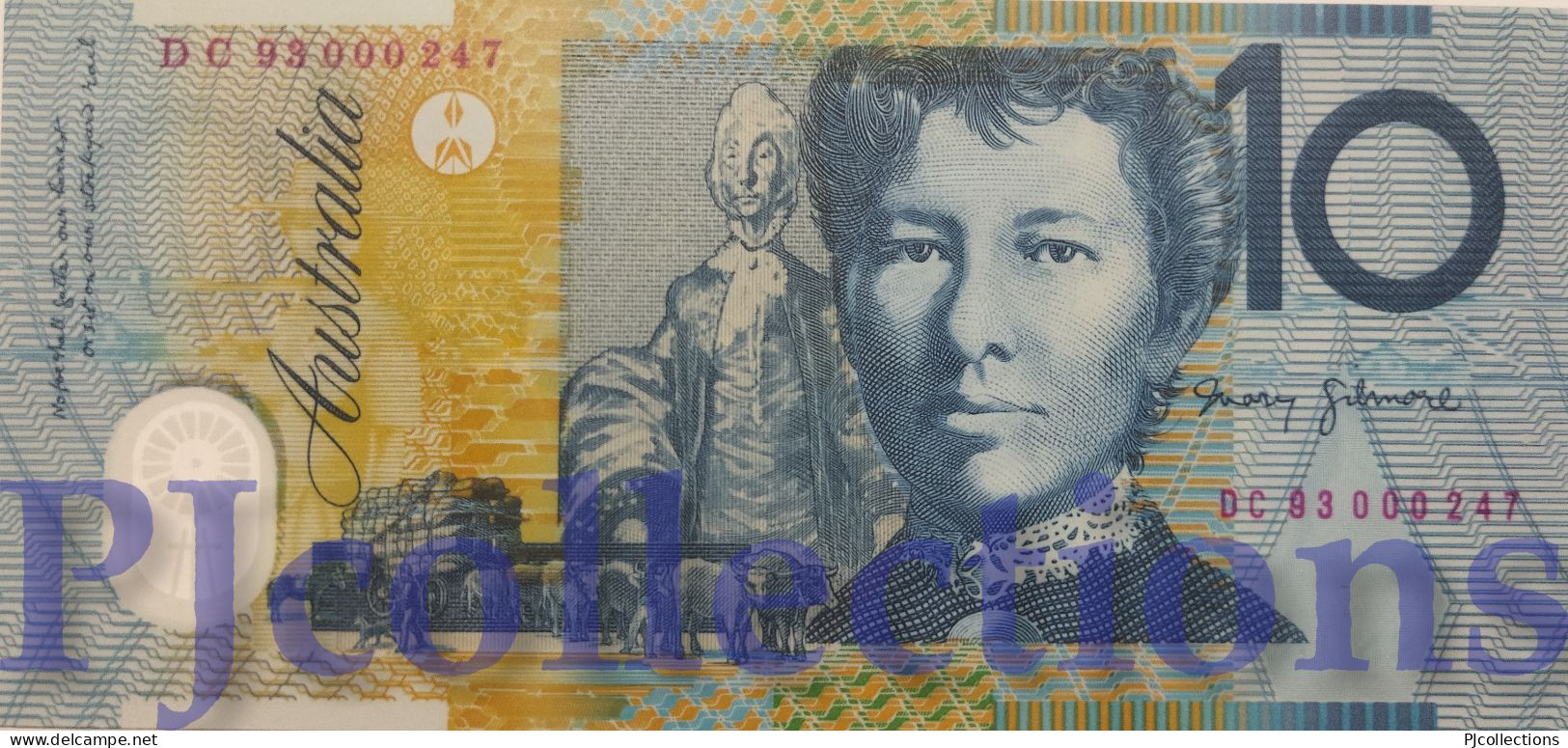 AUSTRALIA 10 DOLLARS 1993 PICK 52a POLYMER UNC LOW & RED SERIAL # "DC93 000247" - 1992-2001 (polymère)