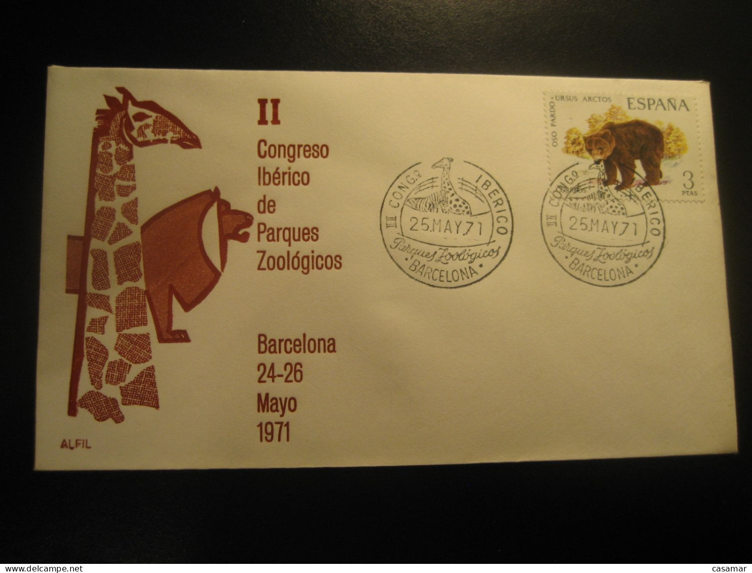 BARCELONA 1971 Parques Zoologicos Zoo Giraffe Girafe Lion Cancel Cover SPAIN Giraffes Girafes - Giraffen