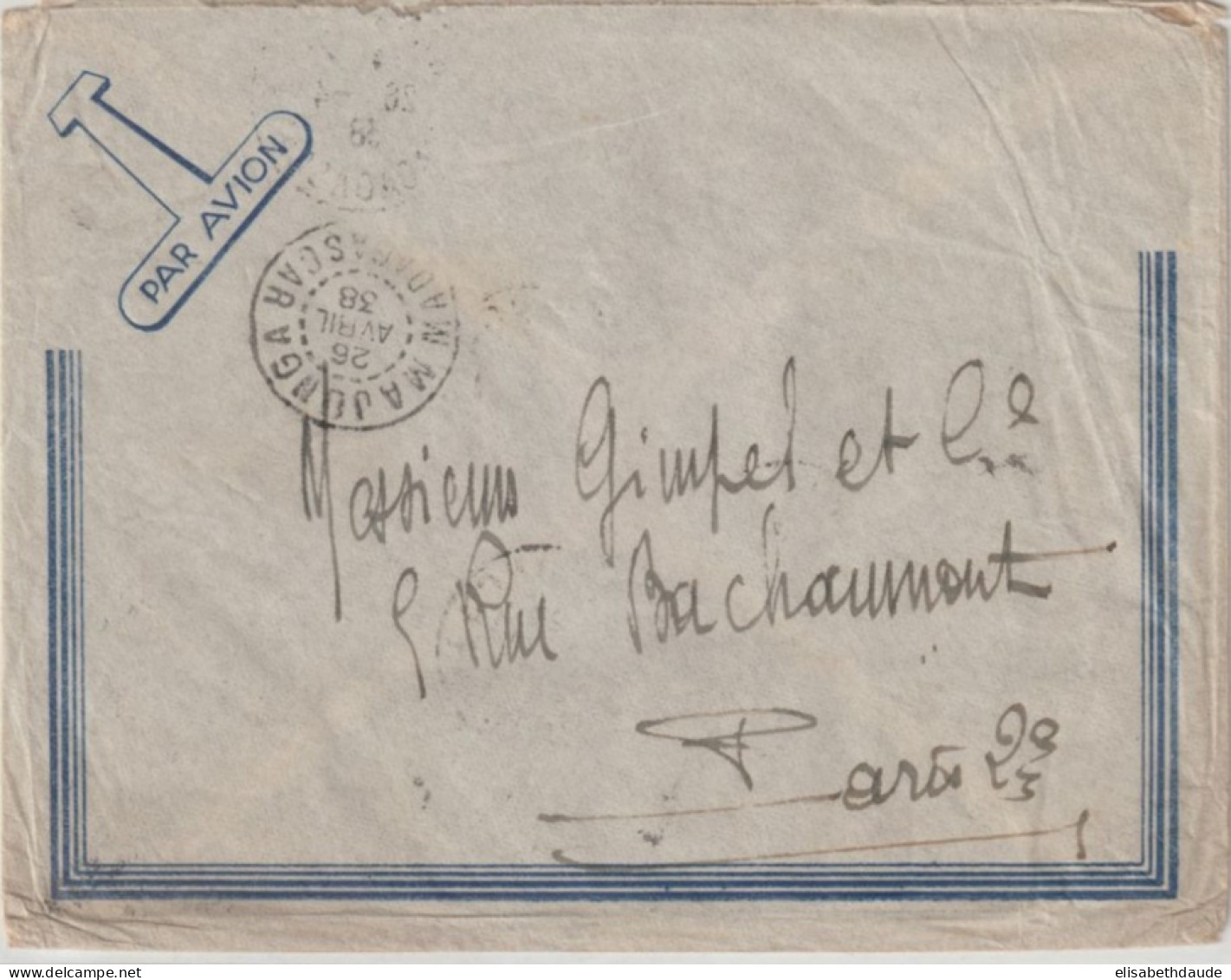 MADAGASCAR - 1938 - 3F GALLIENI X 6 ! RARE / ENVELOPPE Par AVION De MAJUNGA => PARIS - Briefe U. Dokumente
