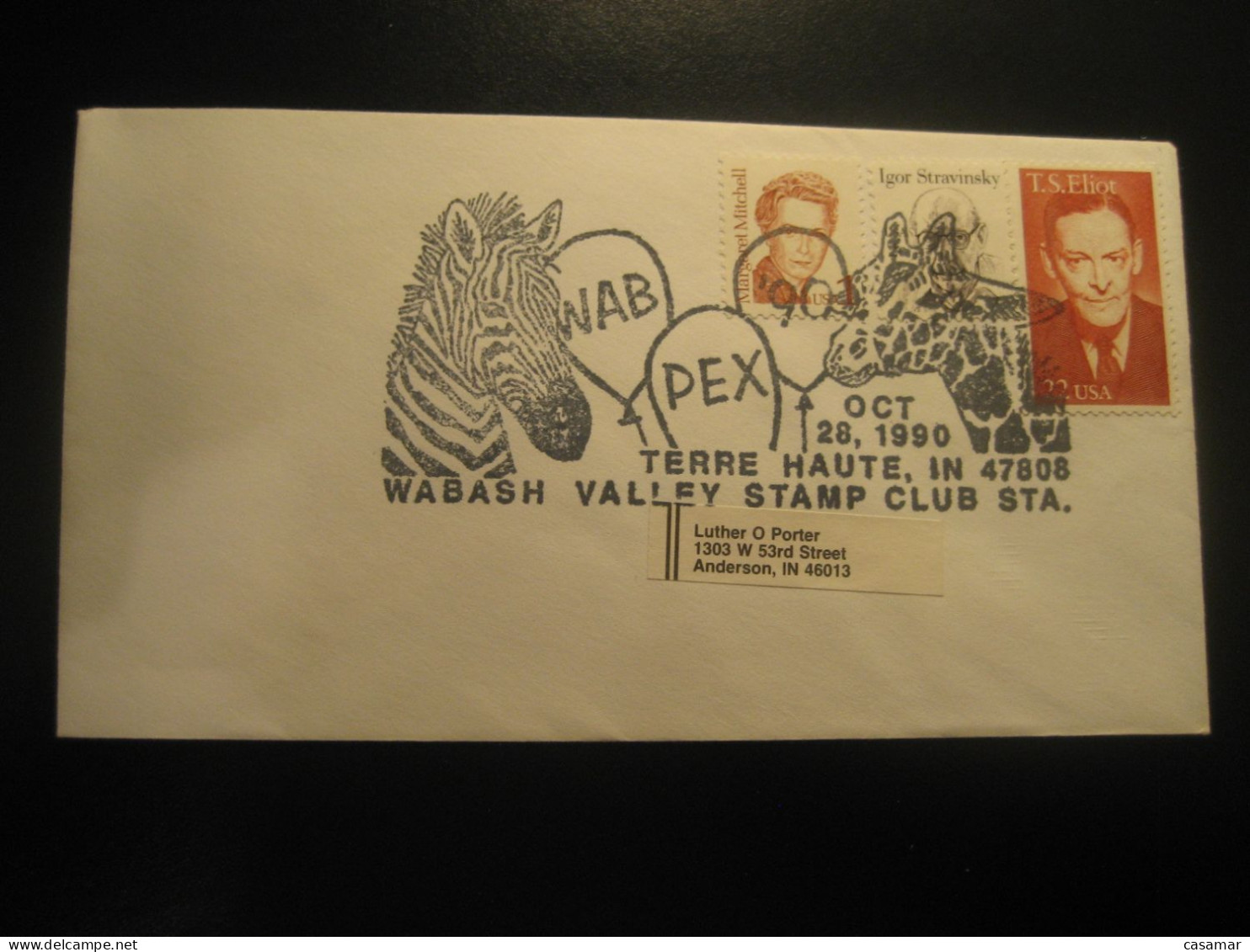 TERRE HAUTE 1990 Giraffe Girafe Zebra Cancel Cover USA Giraffes Girafes - Giraffen