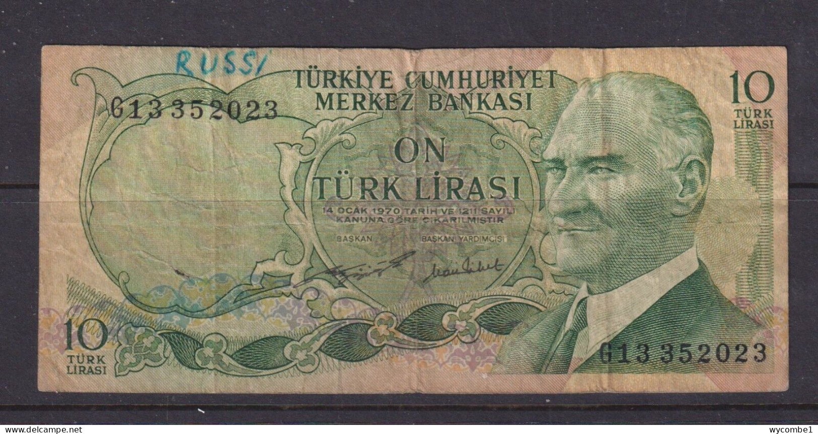 TURKEY - 1970 10 Lirasi Circulated Banknote As Scans - Turquie