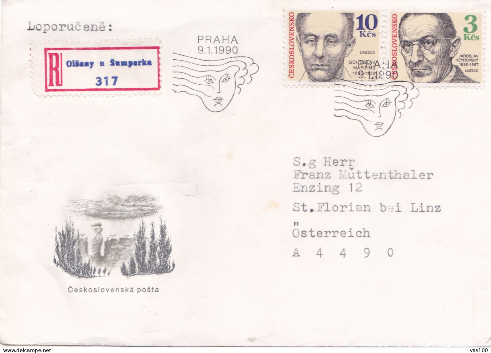 FAMOUS PEOPLE REGISTERED COVERS  CIRCULATED 1990 Tchécoslovaquie - Covers & Documents