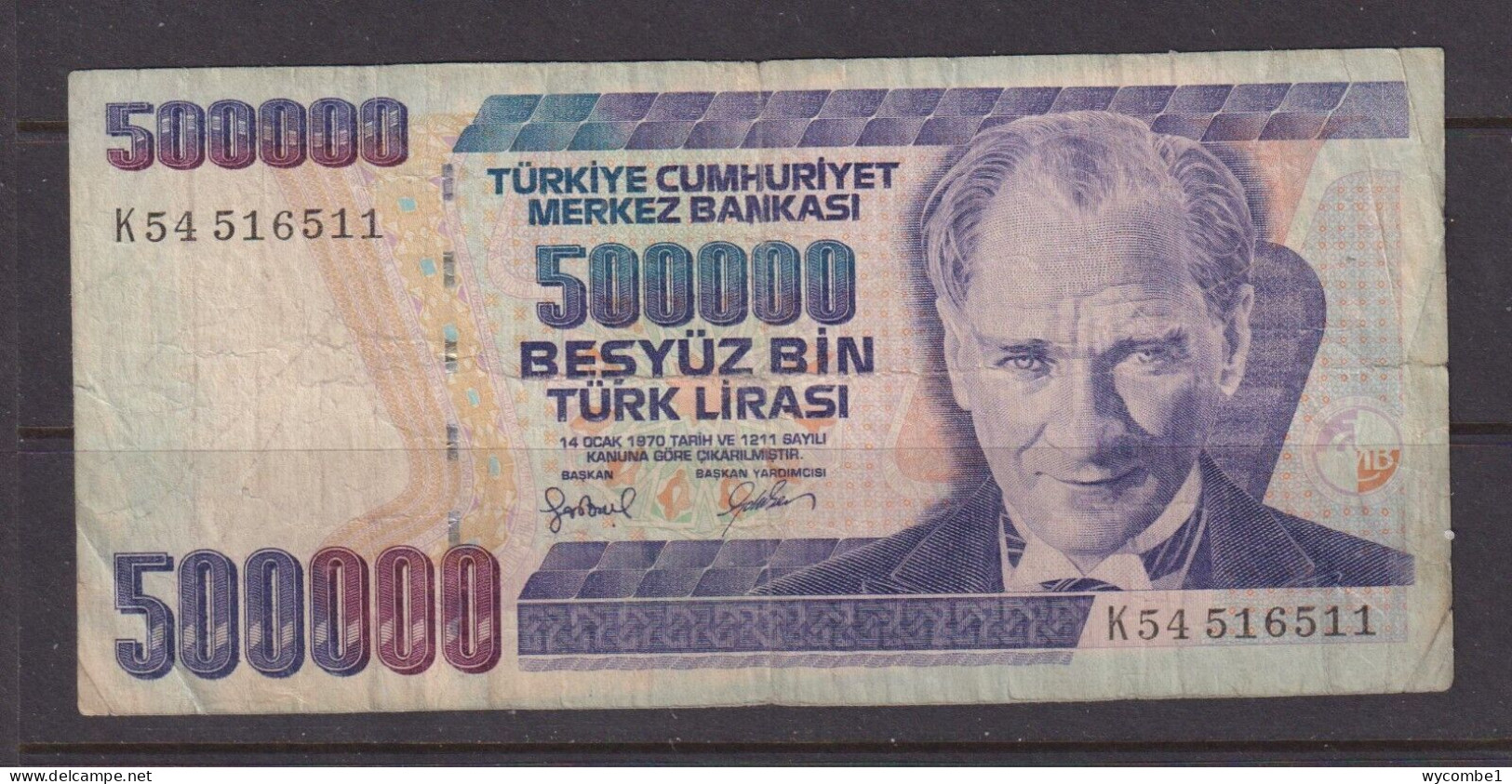 TURKEY - 1970 500000 Lirasi Circulated Banknote As Scans - Turquie