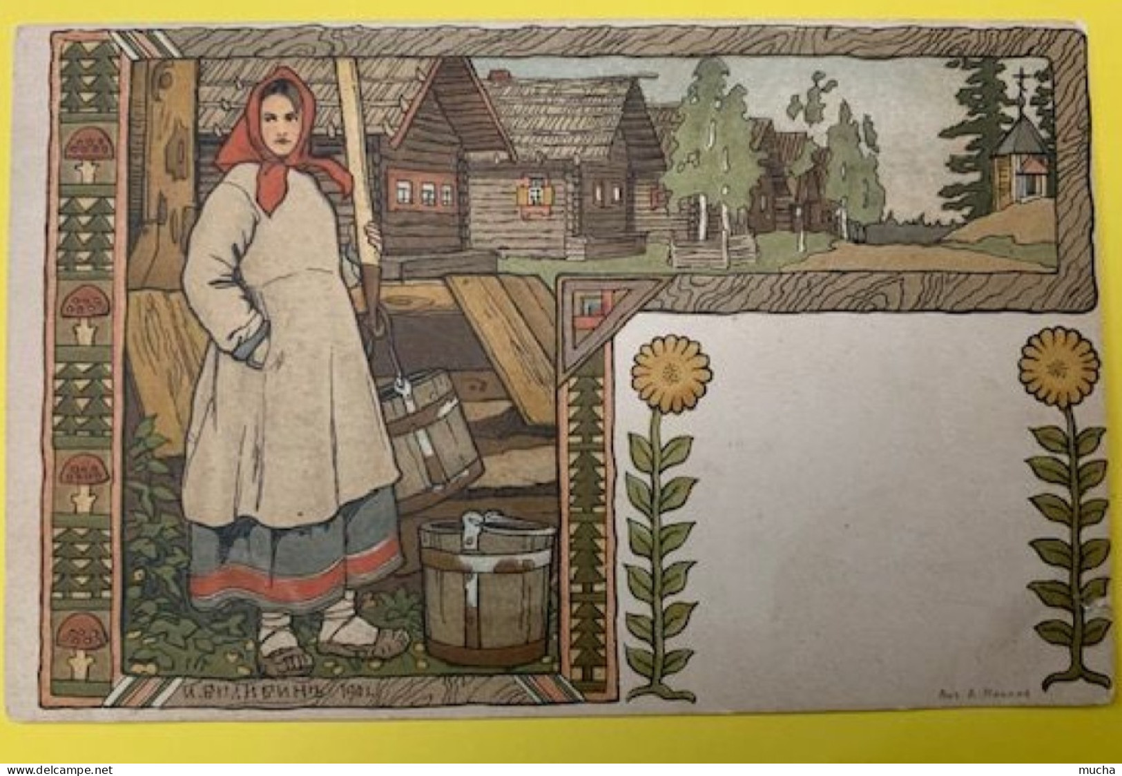 19879 -  Russie Bilibine  1901 Carte Croix-Rouge Paysanne Et Village    !!!! Légère Déchirure Bord Droit En Bas - Bilibine