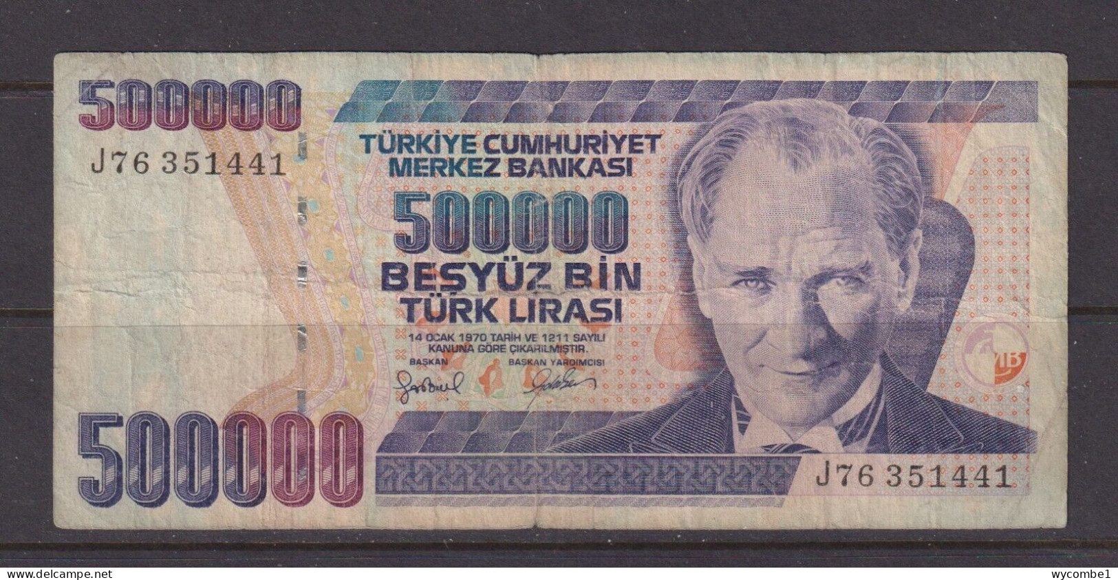 TURKEY - 1970 500000 Lirasi Circulated Banknote As Scans - Turquie