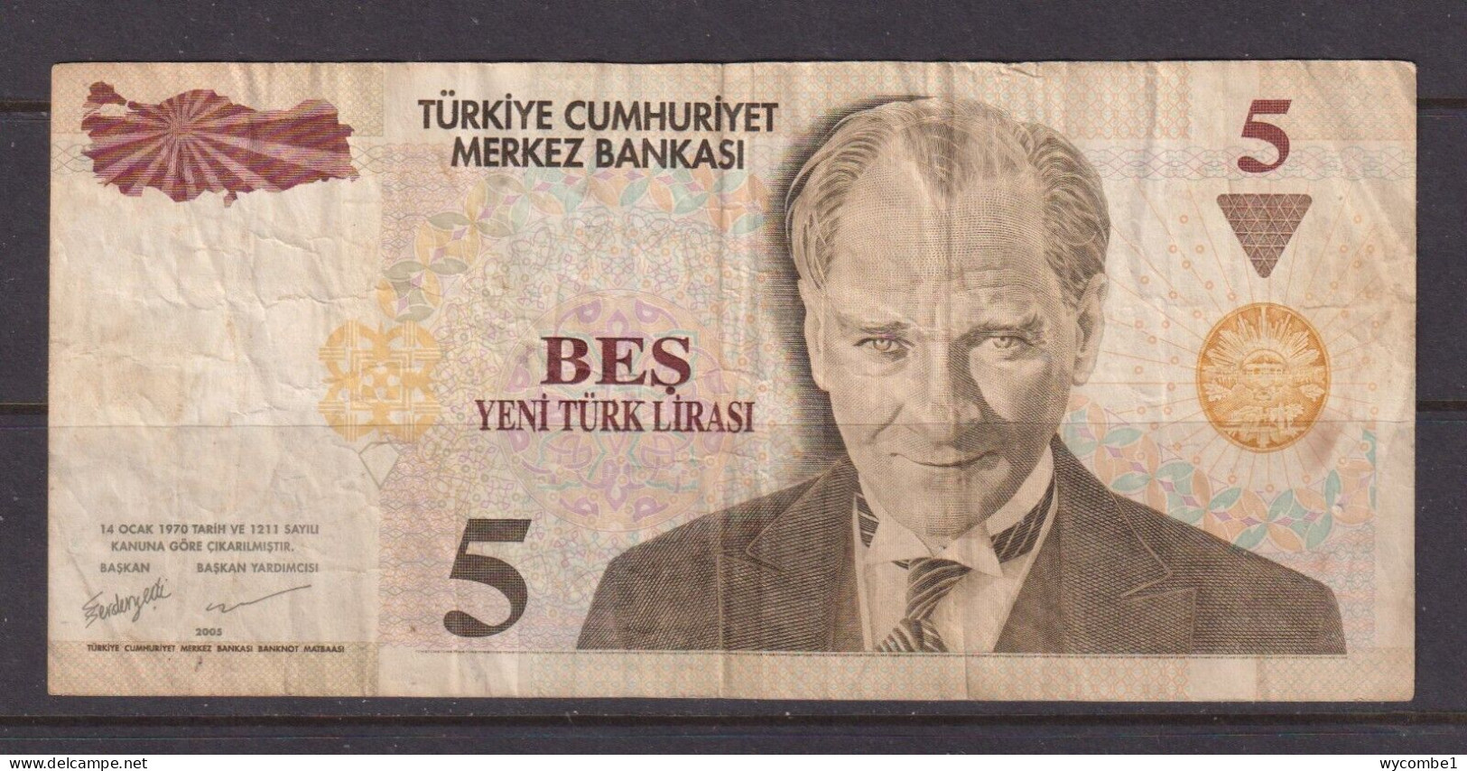 TURKEY - 2005 5 Lirasi Circulated Banknote As Scans - Turchia
