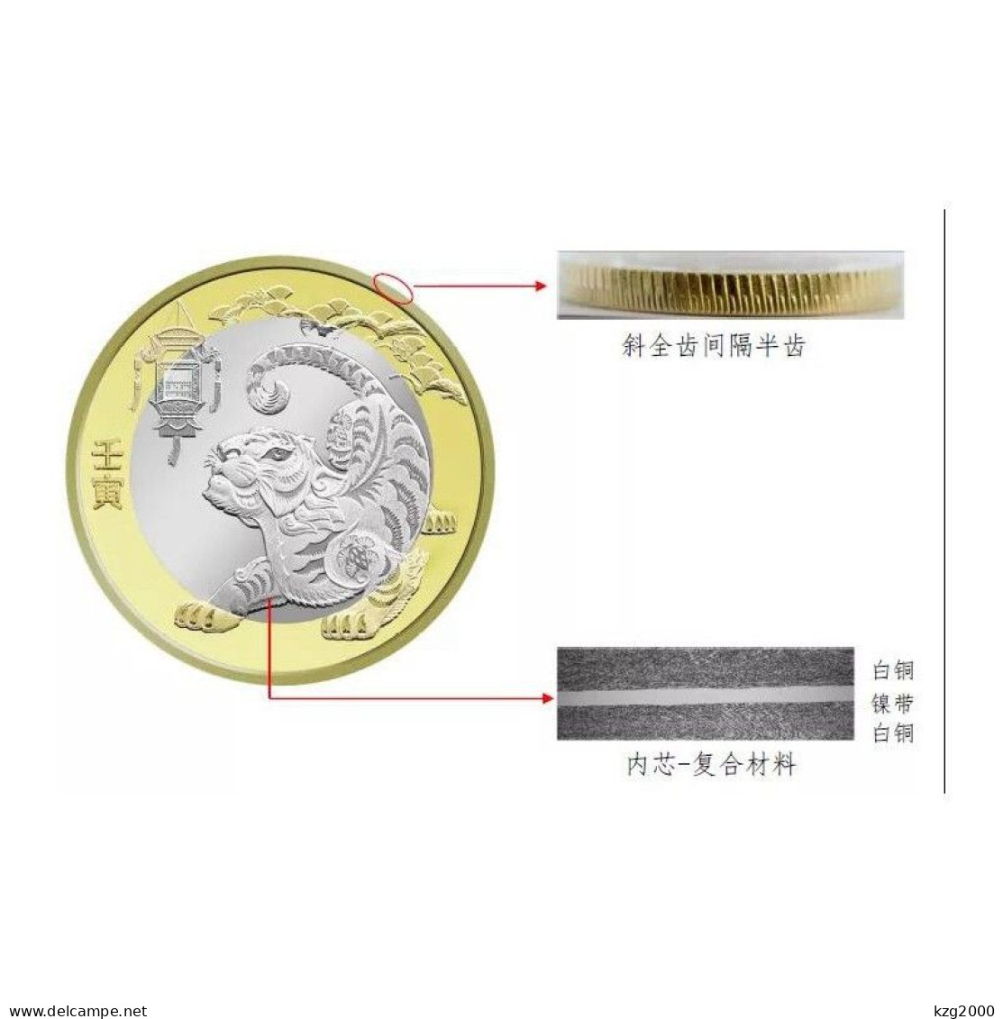 China 10Yuan Coins China 2022 Zodiac Tiger Year Coin 27mm (Copper Alloy) 1 Pcs With Protective Shell - Chine