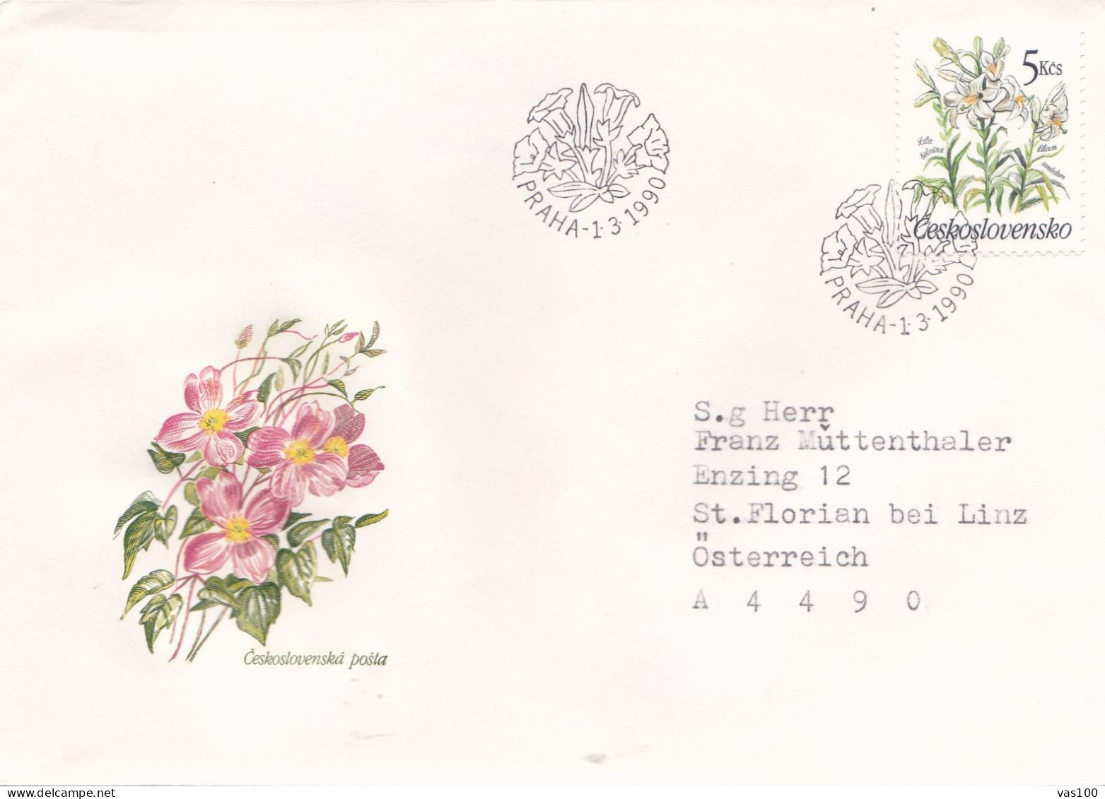 FLOWERS FDC 2 COVERS  CIRCULATED 1990 Tchécoslovaquie - Brieven En Documenten