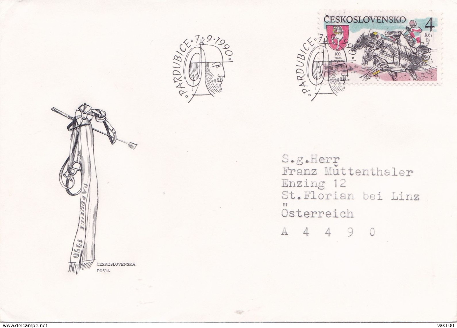 2X COVERS FDC HORSSE CIRCULATED 1990 Tchécoslovaquie - Lettres & Documents