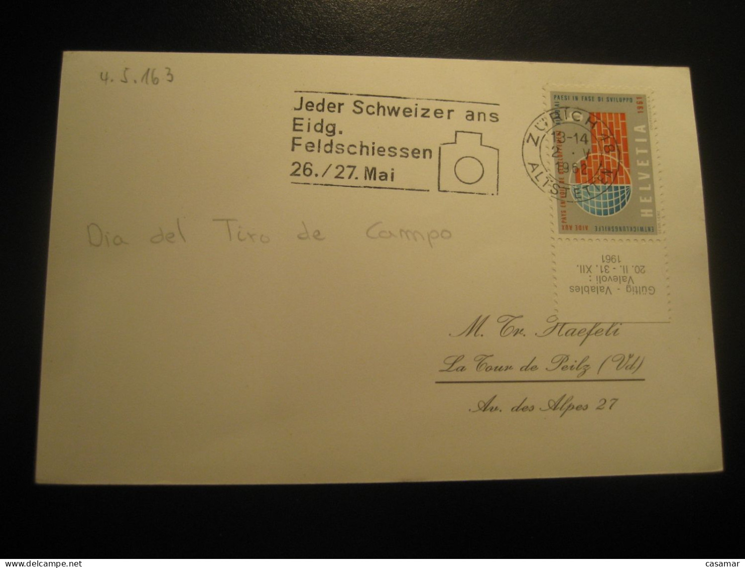 SWITZERLAND Zurich 1962 Feldschiessen Shooting Tir Tiro Schutzen Cancel Card - Waffenschiessen