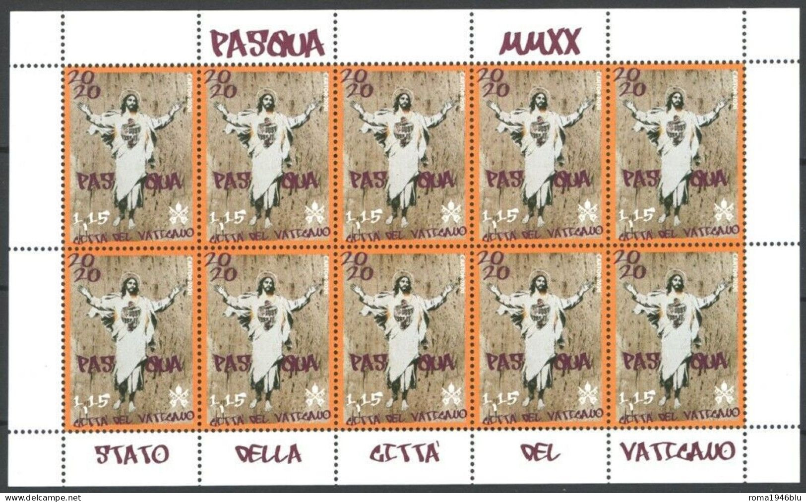 VATICANO 2020 PASQUA MINIFOGLIO DA 10 ** MNH RITIRATO DALLA VENDITA DAL VATICANO - Blocchi E Foglietti