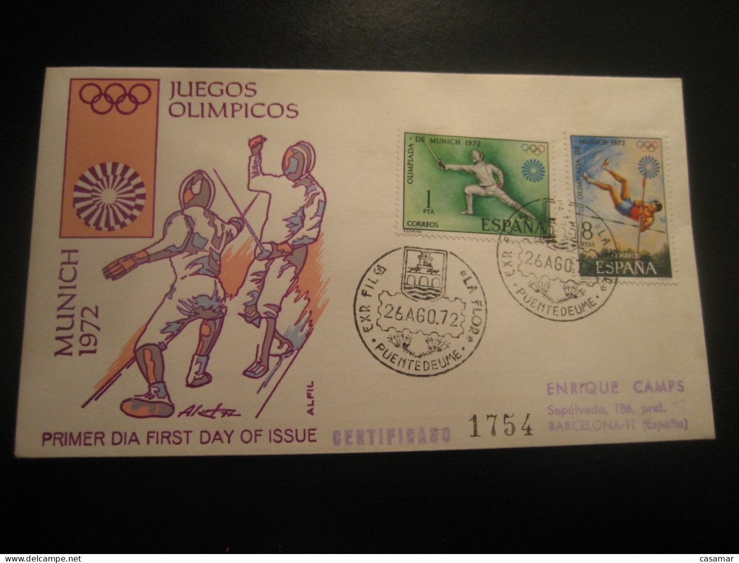 PUENTEDEUME Coruña 1972 Fencing Escrime Munchen Munich Olympic Games Olympics Cancel Cover SPAIN - Fechten