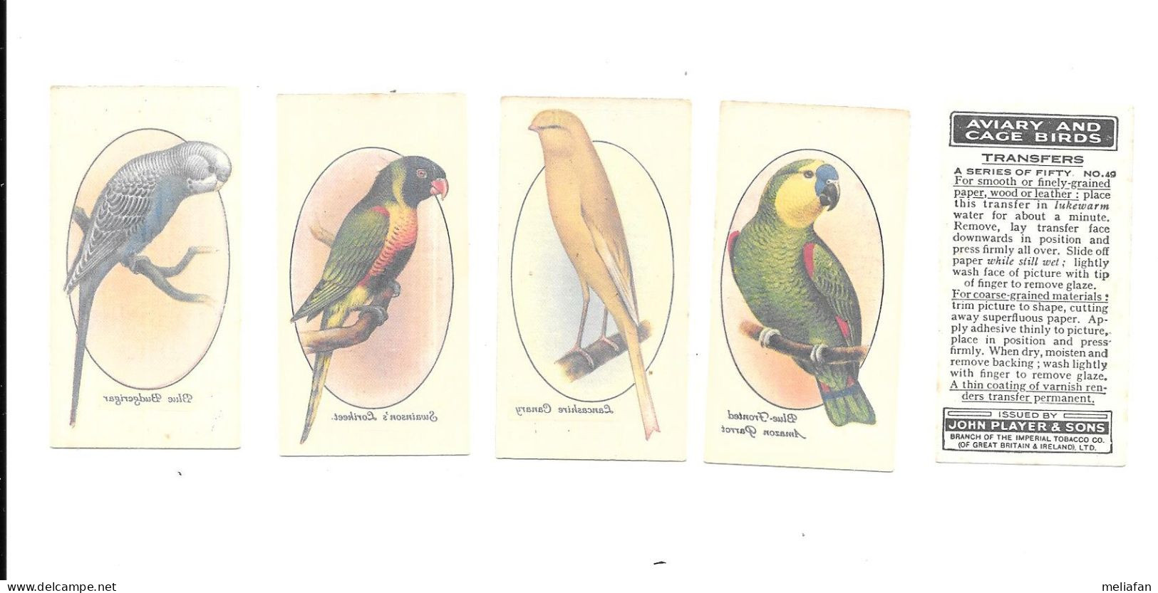 DS20 - SERIE COMPLETE 50 CARTES CIGARETTES PLAYERS - TRANSFERS DECALCOMANIES - AVIARY AND CAGES BIRDS - Player's