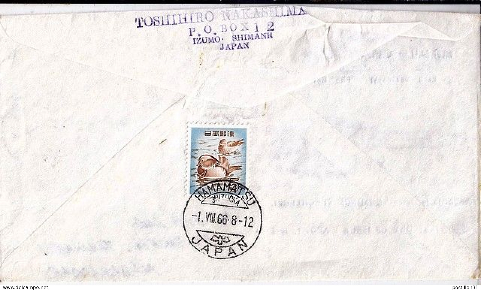 JAPON N° 827x3 + COMPL. S/L.DE HAMAMATSU/1.8.66 POUR MADAGASCAR - Storia Postale