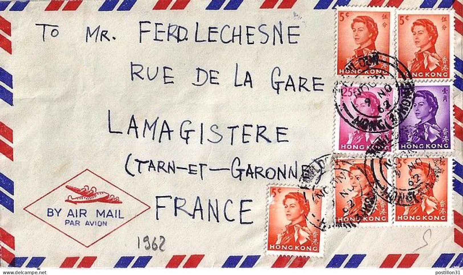 HONG KONG N° 194x5/195/198 S/L.DU 9.11.62 POUR LA FRANCE - Lettres & Documents