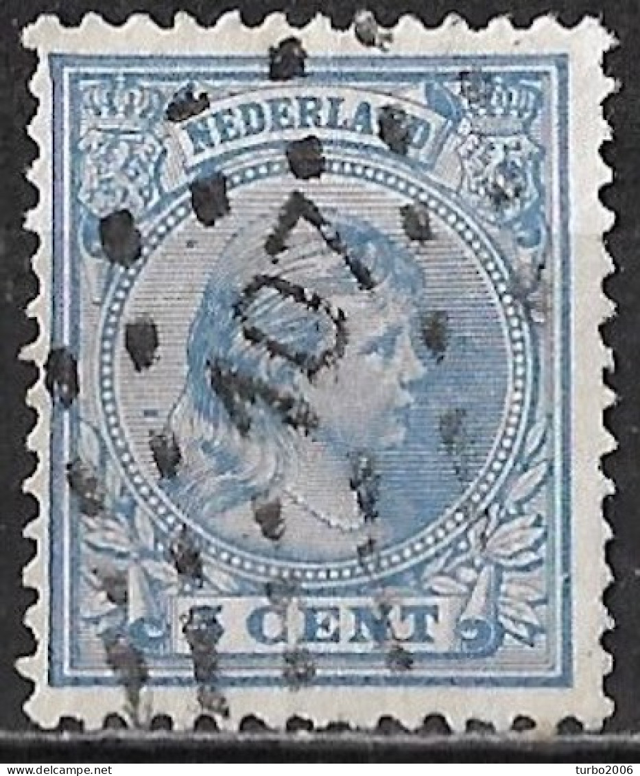 Blauwe Punt In Medaillon Achter Hoofd In 1891-94 Prinses Wilhelmina 5 Ct Blauw NVPH 35 - Plaatfouten En Curiosa
