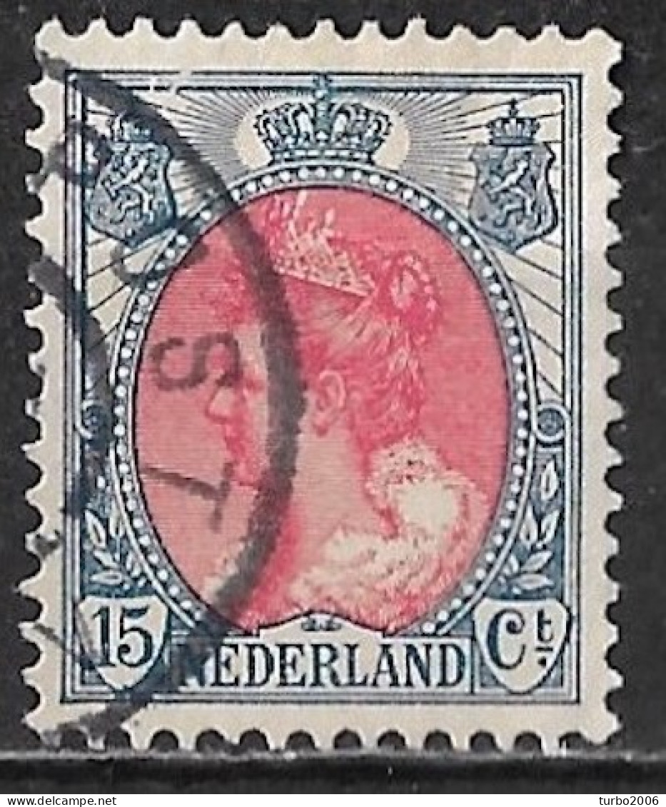 Dubbele Breuk In De Rand Boven Linker Wapenschild In 1899 Koningin Wilhelmina 15 Cent Blauw / Rood NVPH 65 - Errors & Oddities
