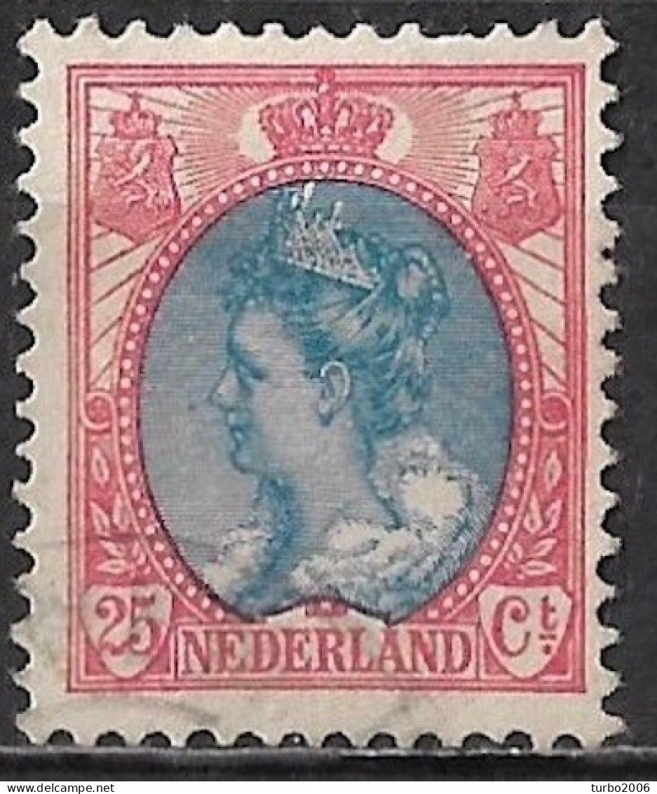 Dubbele Blauwe Punt Voor En Op De Neus In 1899 Koningin Wilhelmina 25 Cent Rood En Blauw NVPH 71 - Plaatfouten En Curiosa