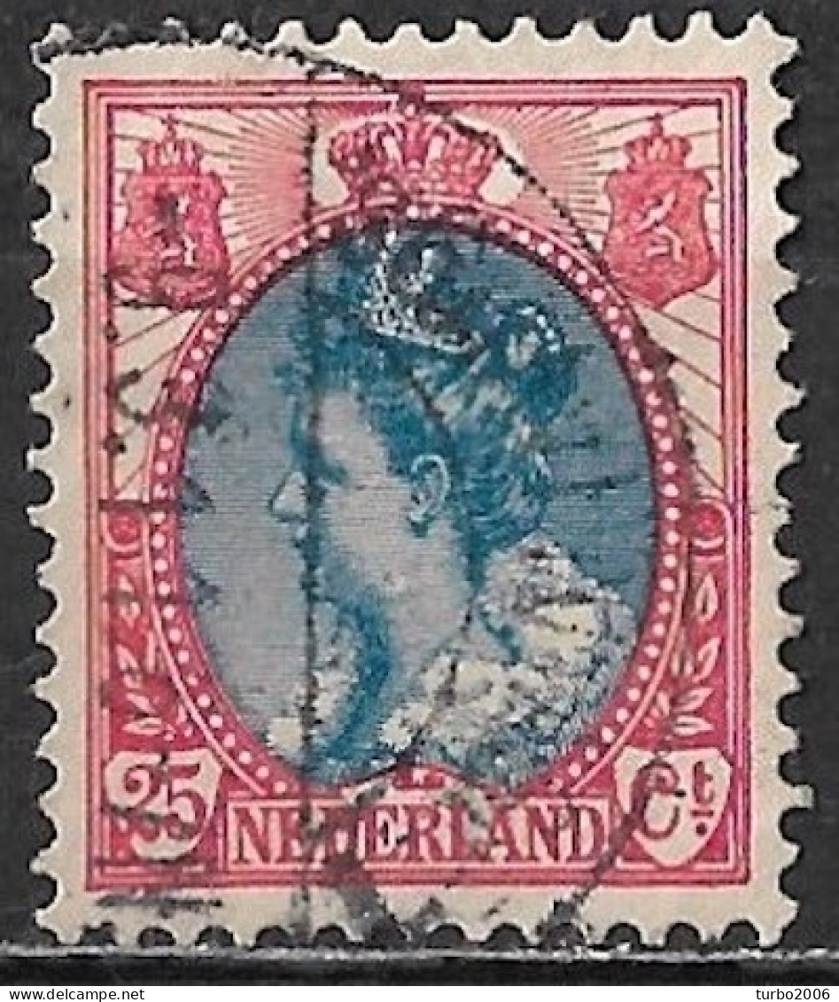 Blauwe Punt Op De Kaak In 1899 Koningin Wilhelmina 25 Cent Rood En Blauw NVPH 71 - Errors & Oddities