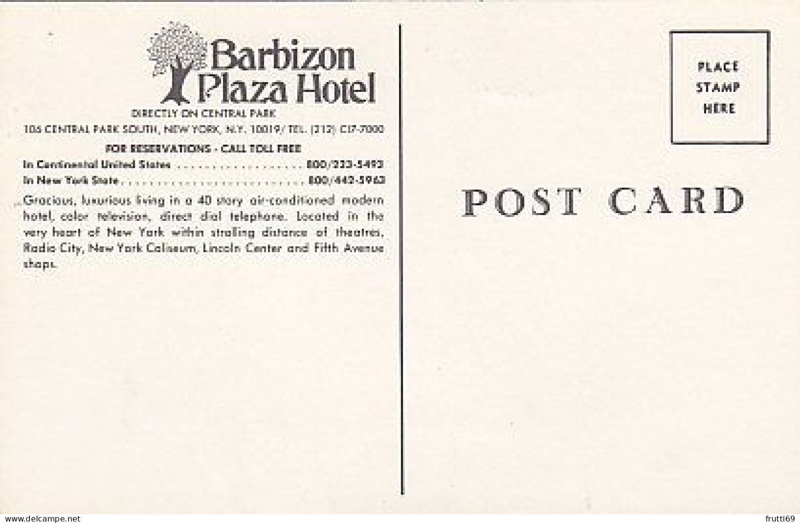 AK 193941 USA - New York City - Barbizon Plaza Hotel - Wirtschaften, Hotels & Restaurants