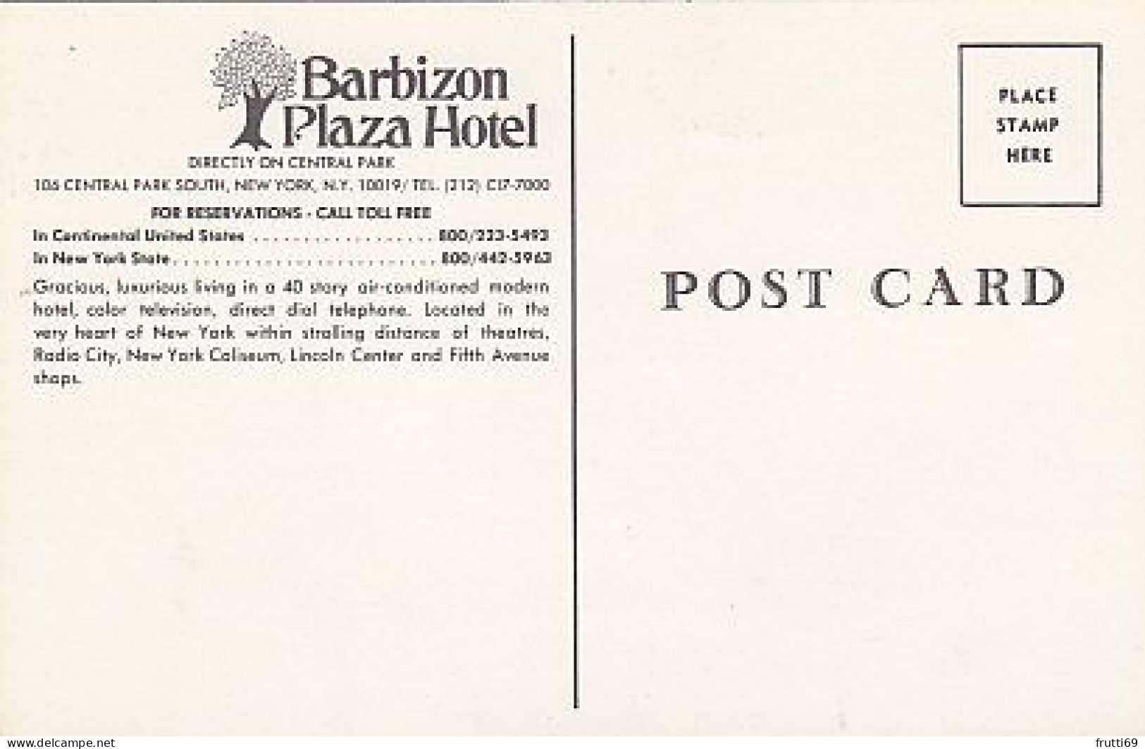 AK 193941 USA - New York City - Barbizon Plaza Hotel - Bar, Alberghi & Ristoranti