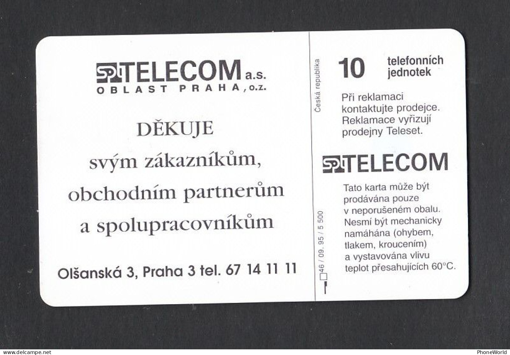 Ceska Telecom, Christmas Wishes For Establishment 1995, 5500ex - Repubblica Ceca