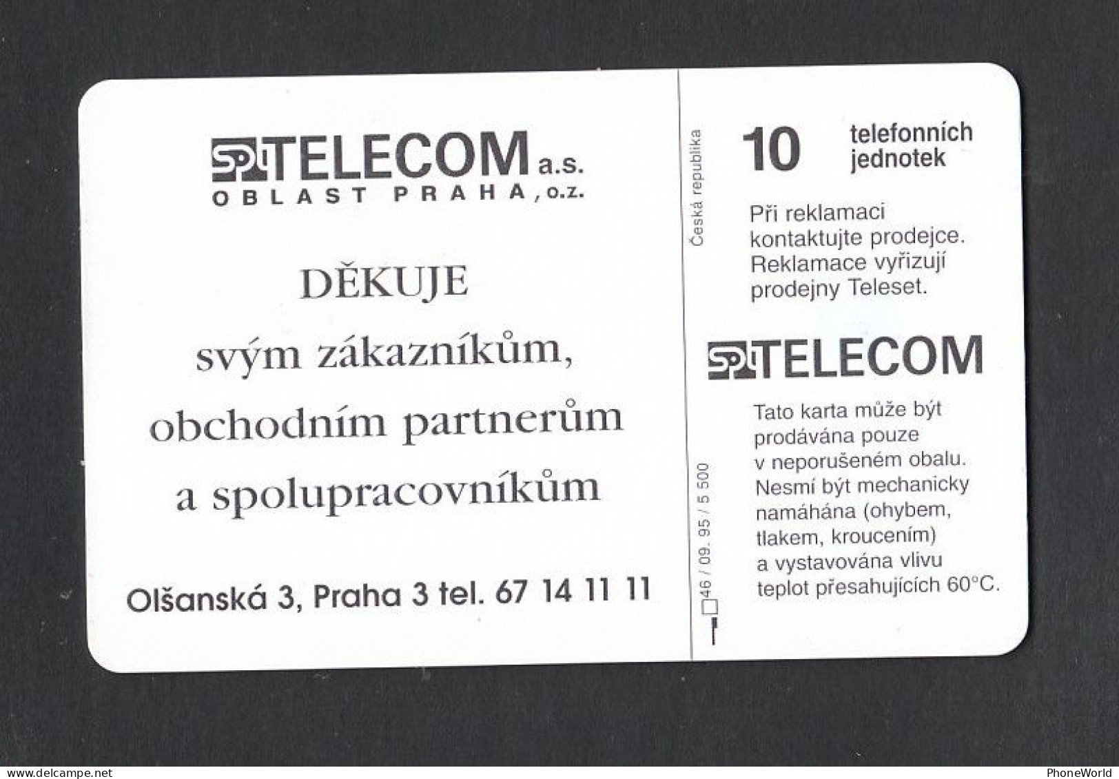 Ceska Telecom, Christmas Wishes For Establishment 1995, 5500ex - República Checa